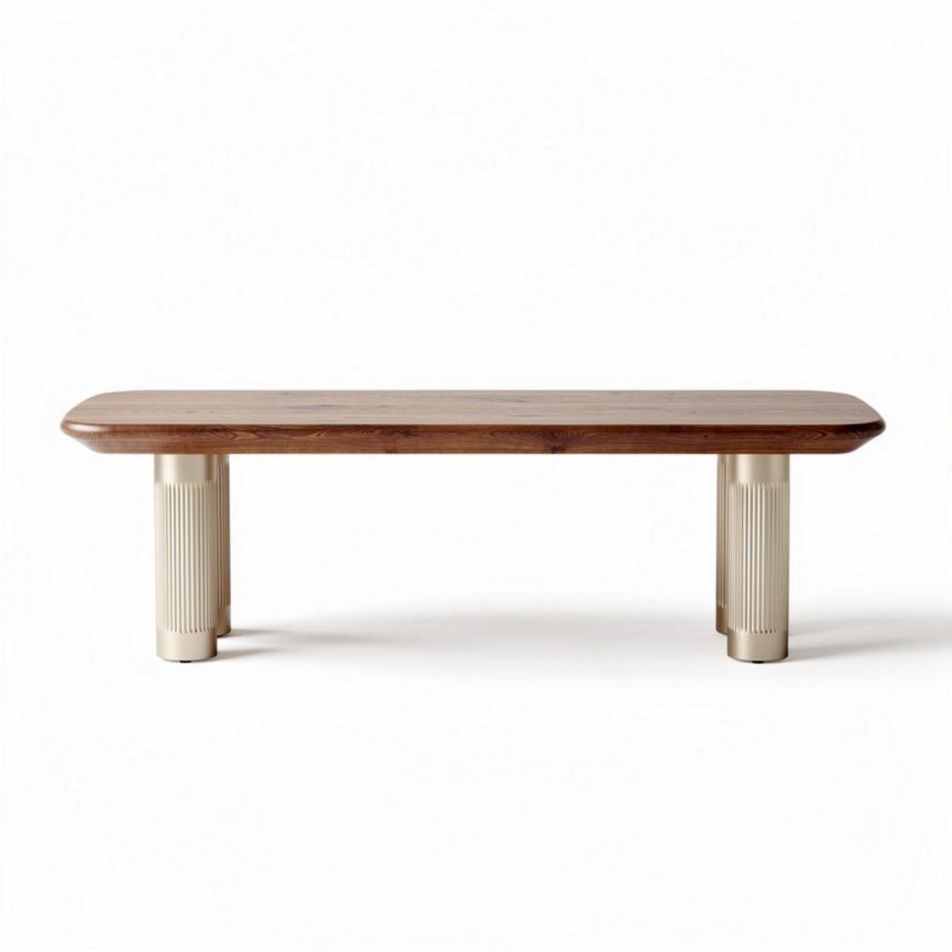 Wooden coffee table with cylindrical legs 150 x 60 x 40cm brown and beige