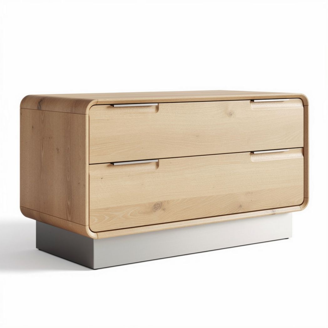 Wooden storage dresser with two drawers and metal base 80 x 40 x 50cm