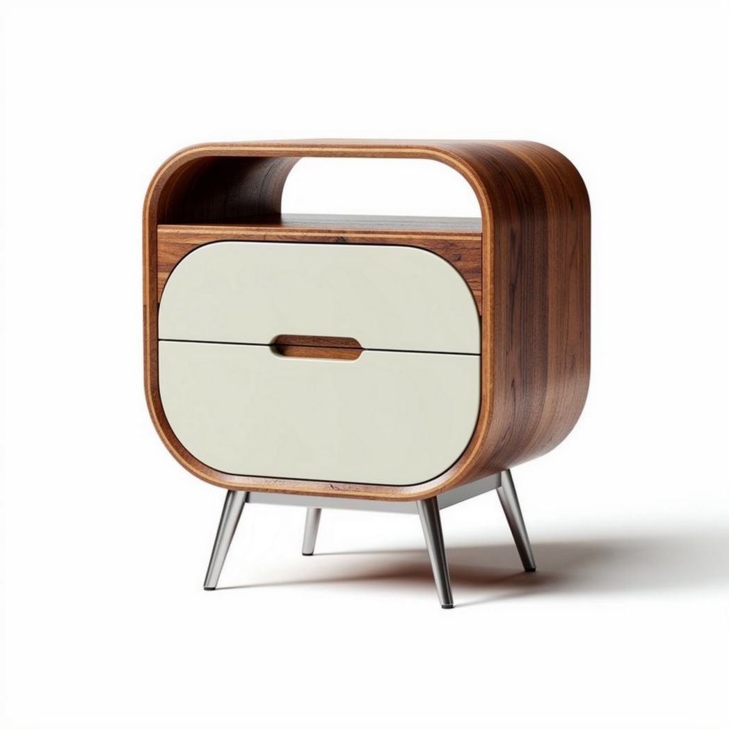 Walnut nightstand with drawer and open shelf for bedroom storage 50 x 40 x 45cm