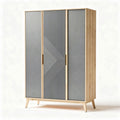 Modern wooden wardrobe with gray doors and geometric design 150 x 80 x 200cm