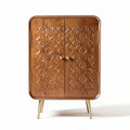 Wooden storage cabinet with geometric pattern and gold legs 80 x 45 x 100cm