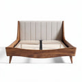 Wooden bed frame with upholstered headboard and slatted base 200 x 160 x 90cm