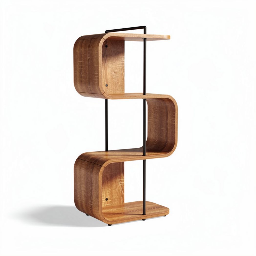 Wooden bookshelf with metal frame for living room storage 80 x 30 x 120cm