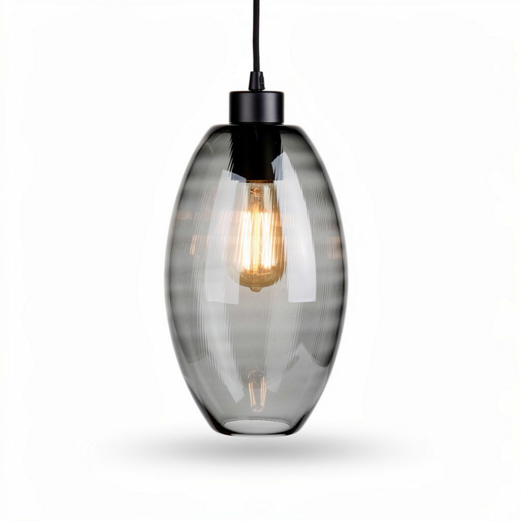 Smoky glass pendant light fixture with black canopy for modern decor