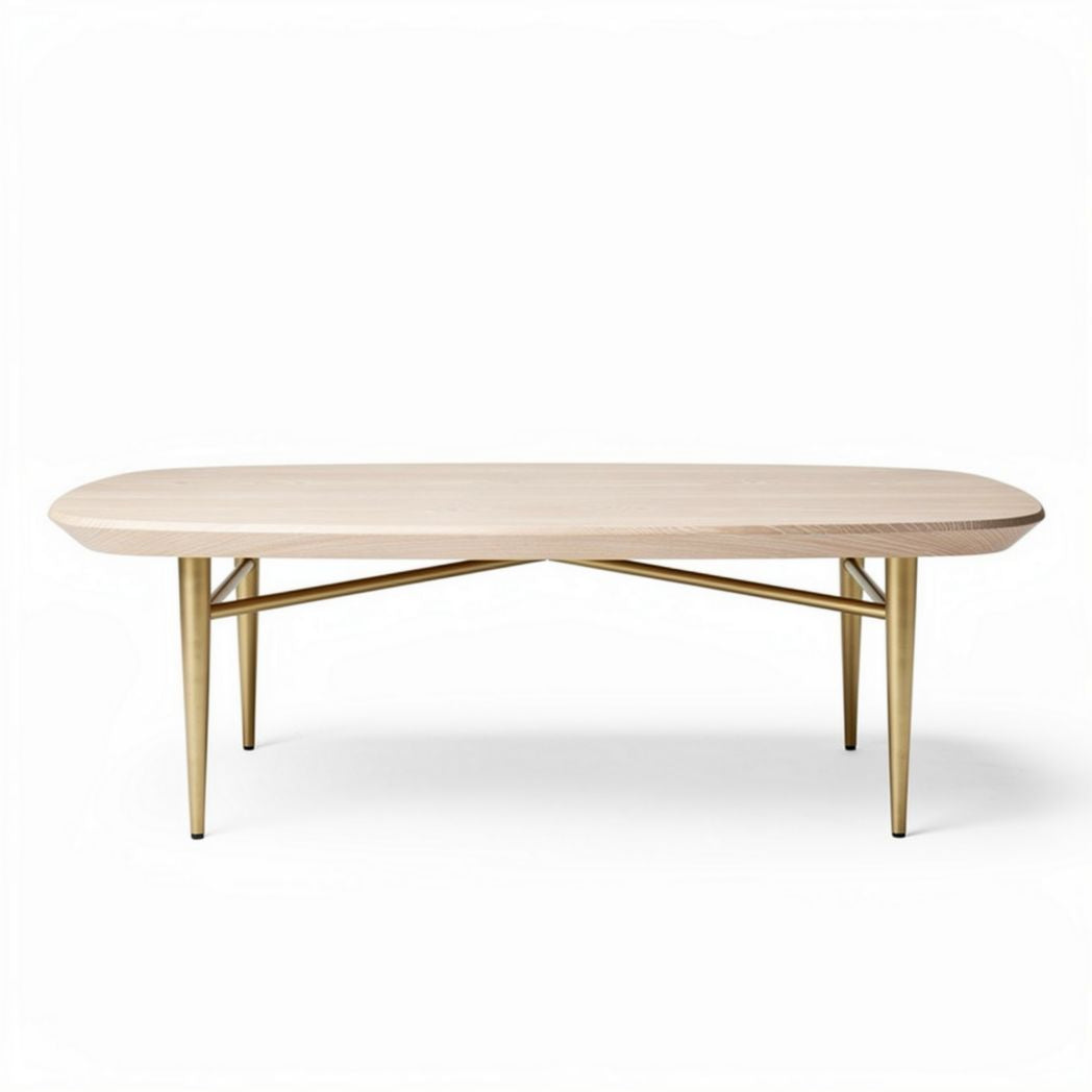 Wooden coffee table with elongated shape and metal legs 120 x 60 x 45cm